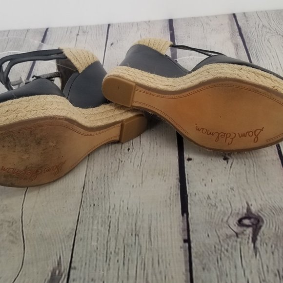 Sam Edelman Black T Strap, Stappy Woven Wedge - Picture 6 of 8